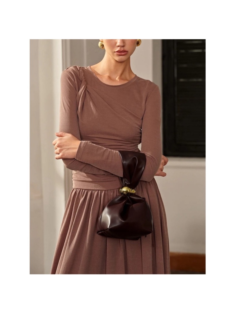 Commense Pouch Oval‎ Ring Unique Handle Gold Ring Accent Drawstring Bucket Bag